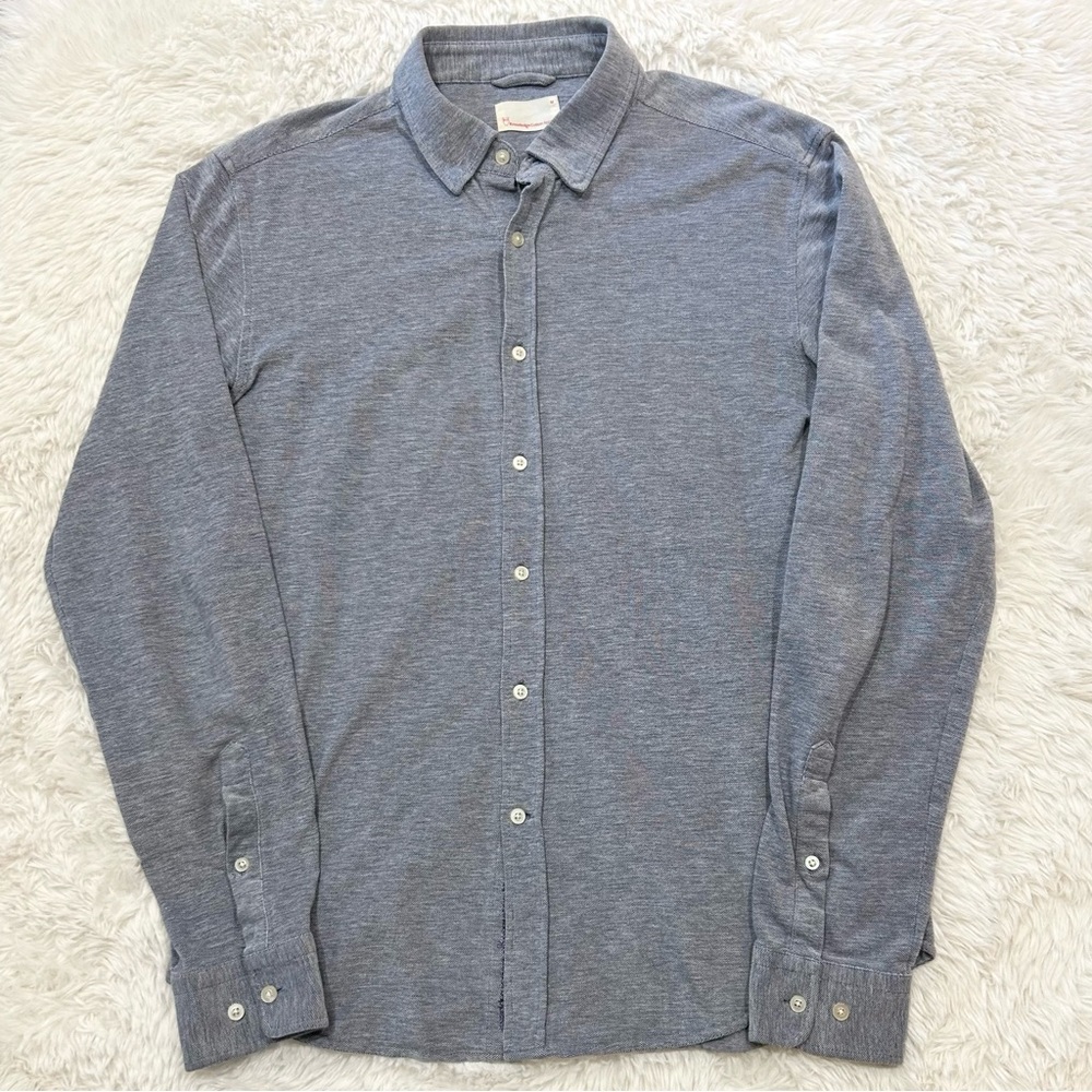 Knowledge Cotton Apparel Men’s Button Up Shirt Blue Medium 100% Organic Cotton
